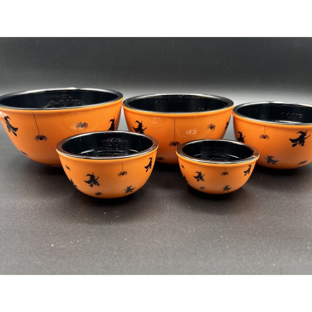Halloween Melamine Nesting Measuring Cups Bowls Set Of 5 Spider Witches Orange